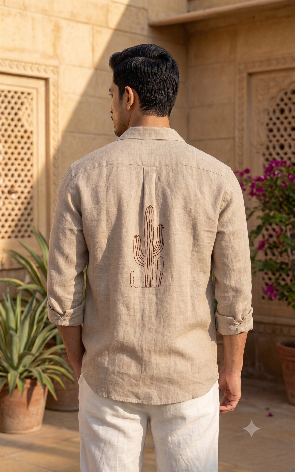 Cactus Embroidered Linen Shirt