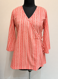 Women’s Coral Pink Printed Wrap-Style Cotton Tunic