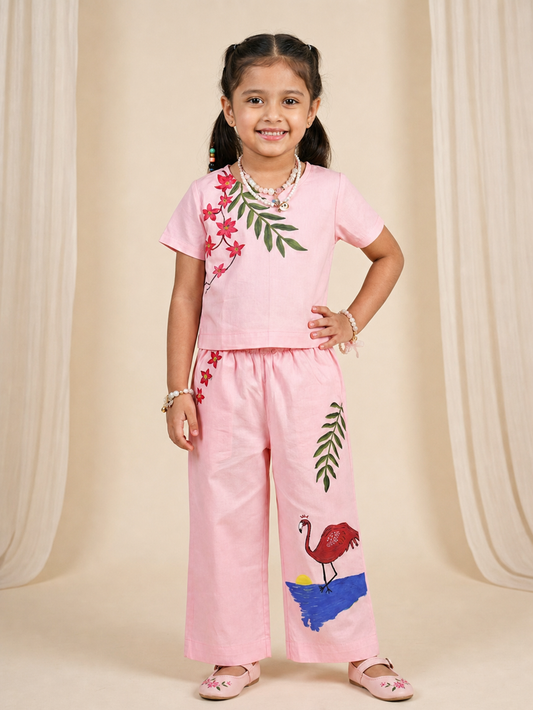 Pink Girls Cotton Co-Ord Set