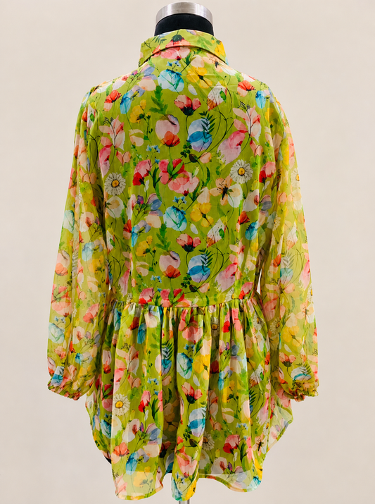 Green Floral Printed Peplum Shirt