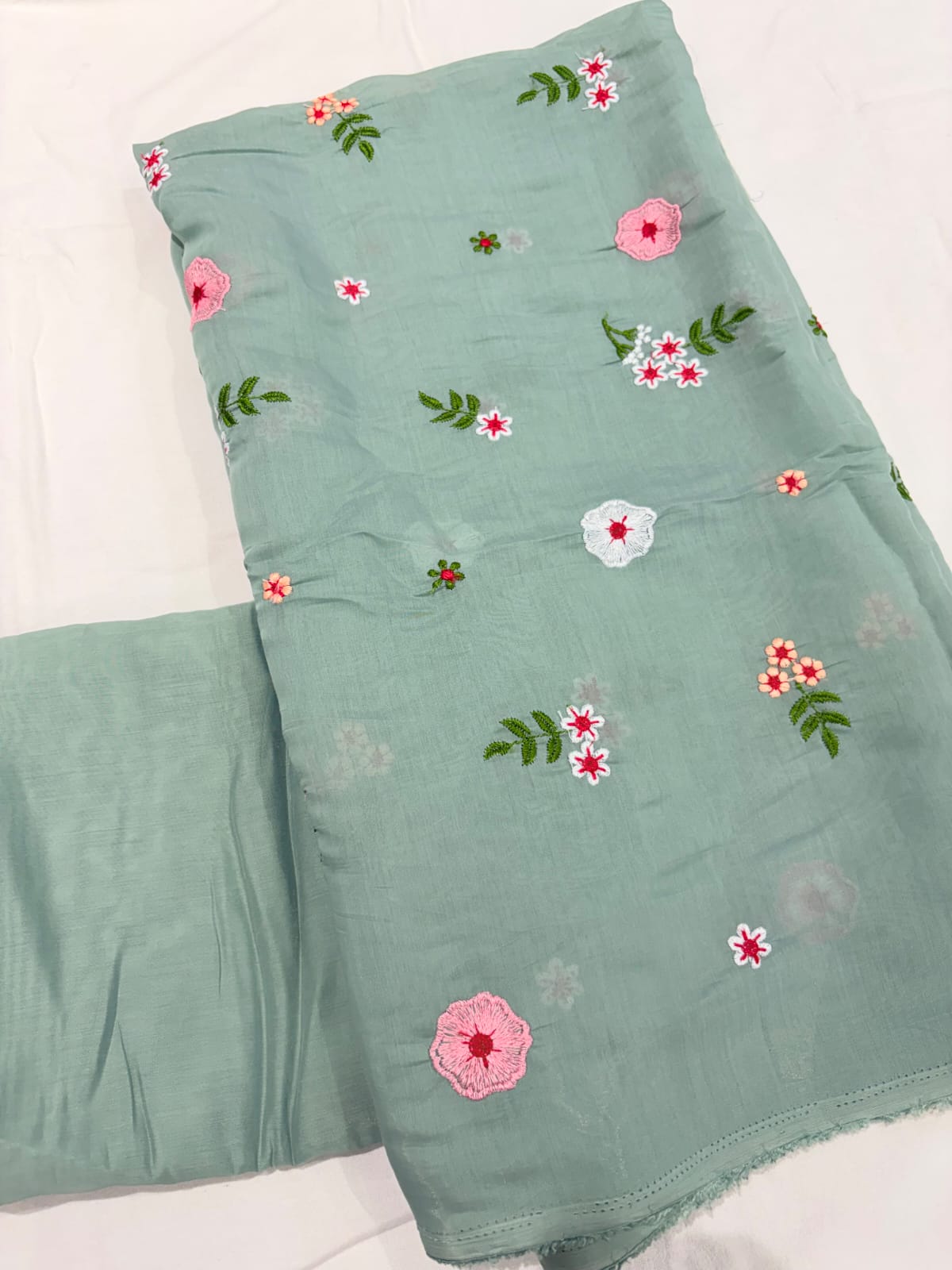 Sage Green Floral Embroidered Co-Ord Set Fabric for Women