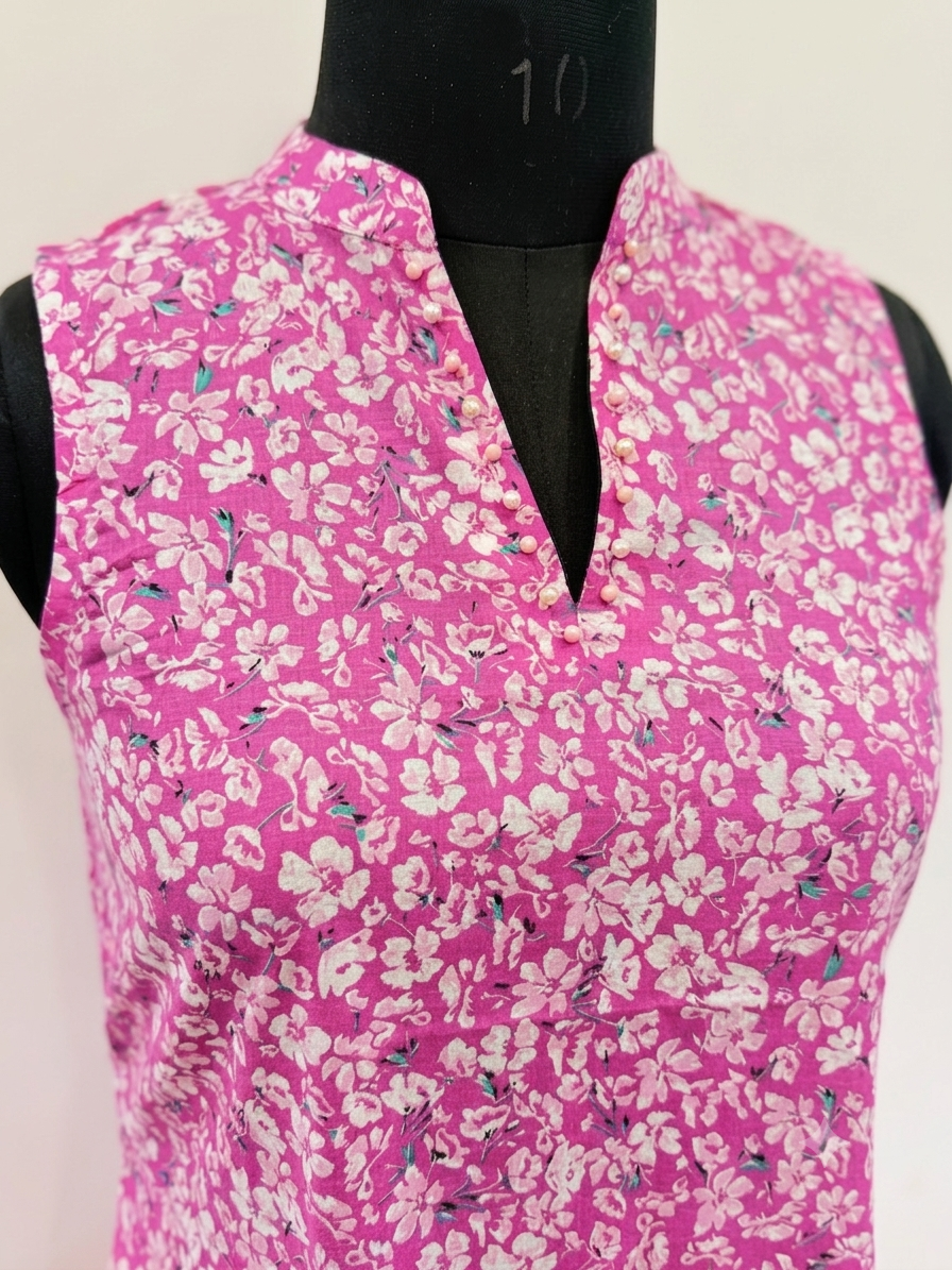 Bright Pink Floral Printed Midi Dress with Tulle Frill Hem