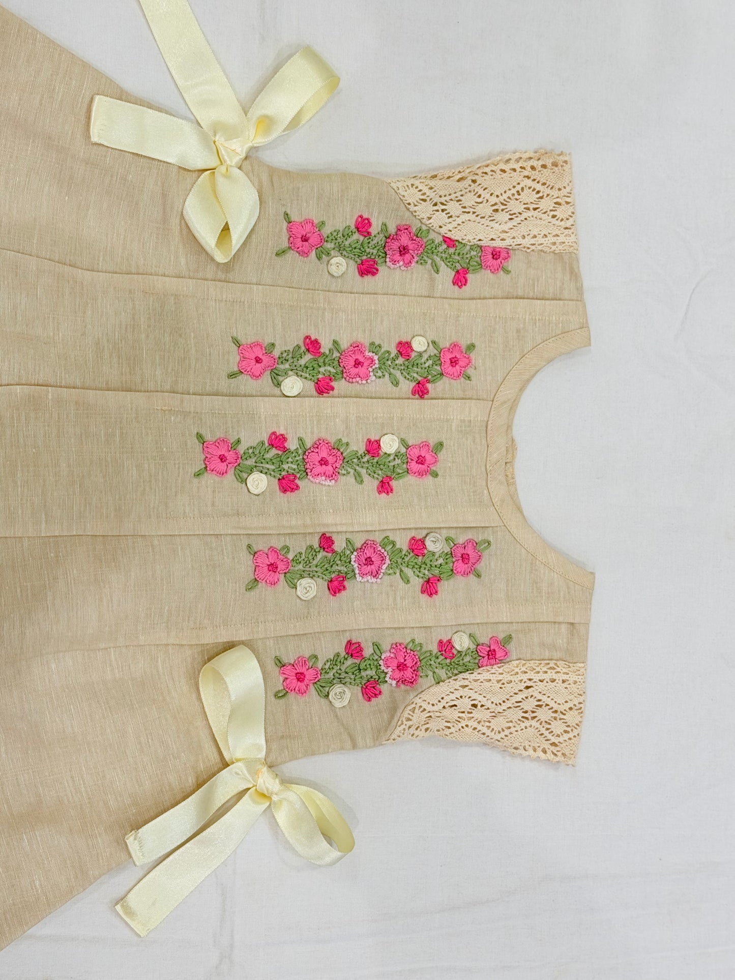Beige Floral Embroidered Party Dress for Girls