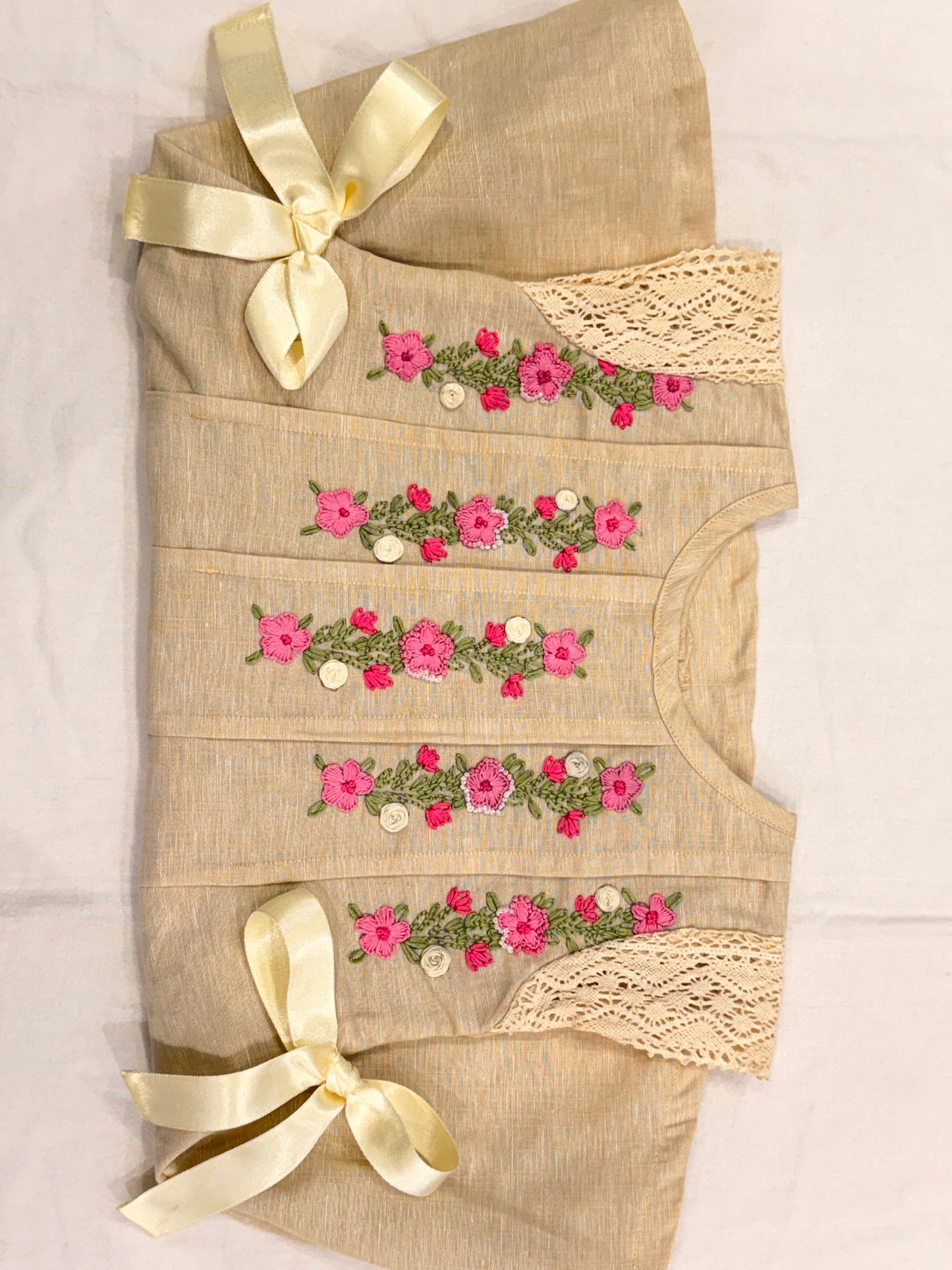 Beige Floral Embroidered Party Dress for Girls