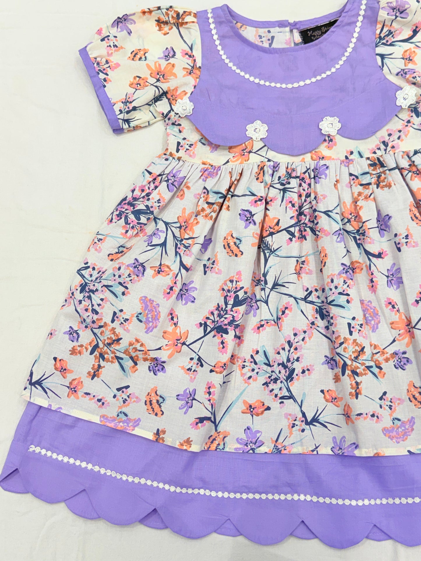 Lavender Floral Printed Party Dress for Girls
