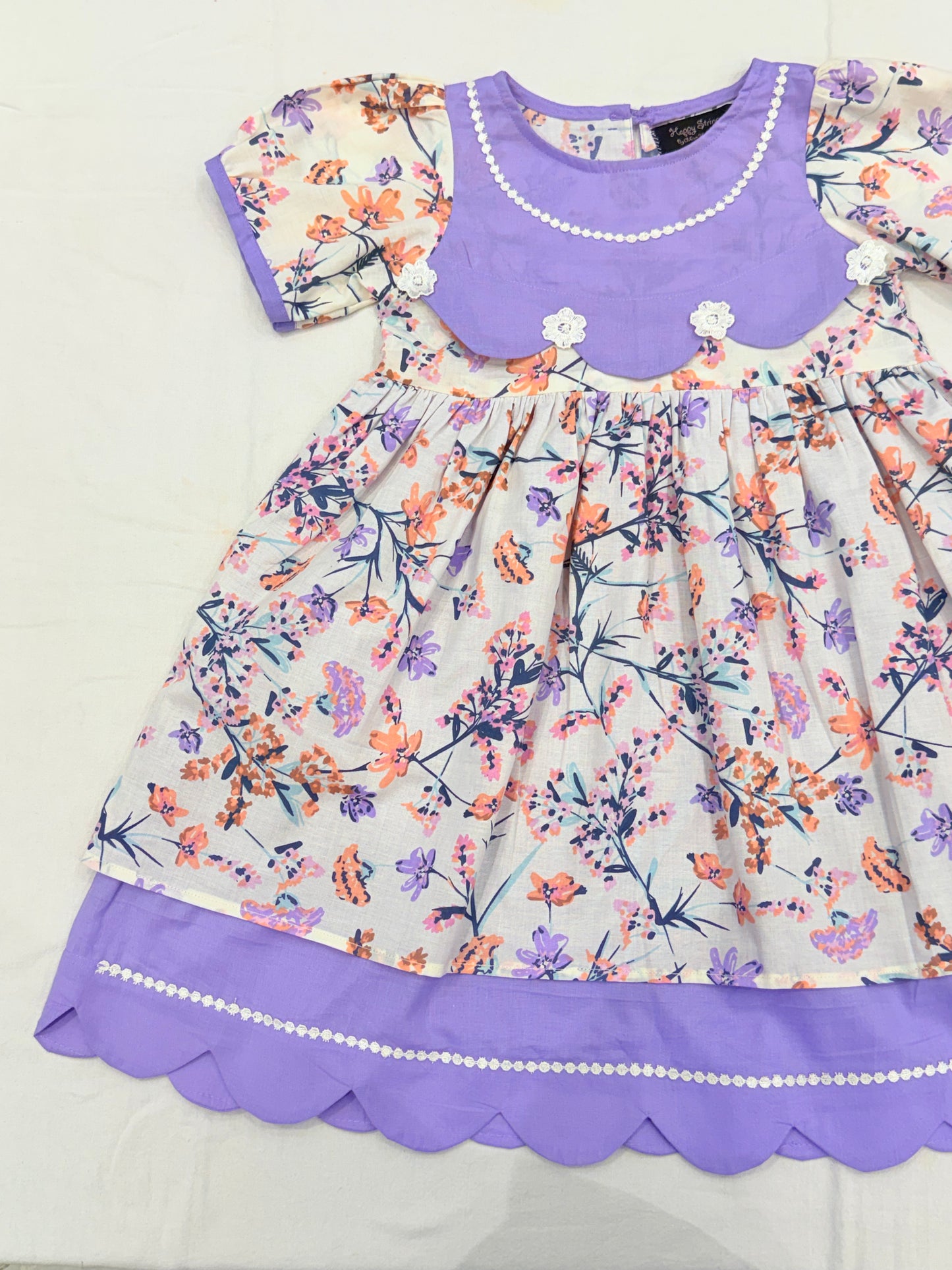 Lavender Floral Printed Party Dress for Girls