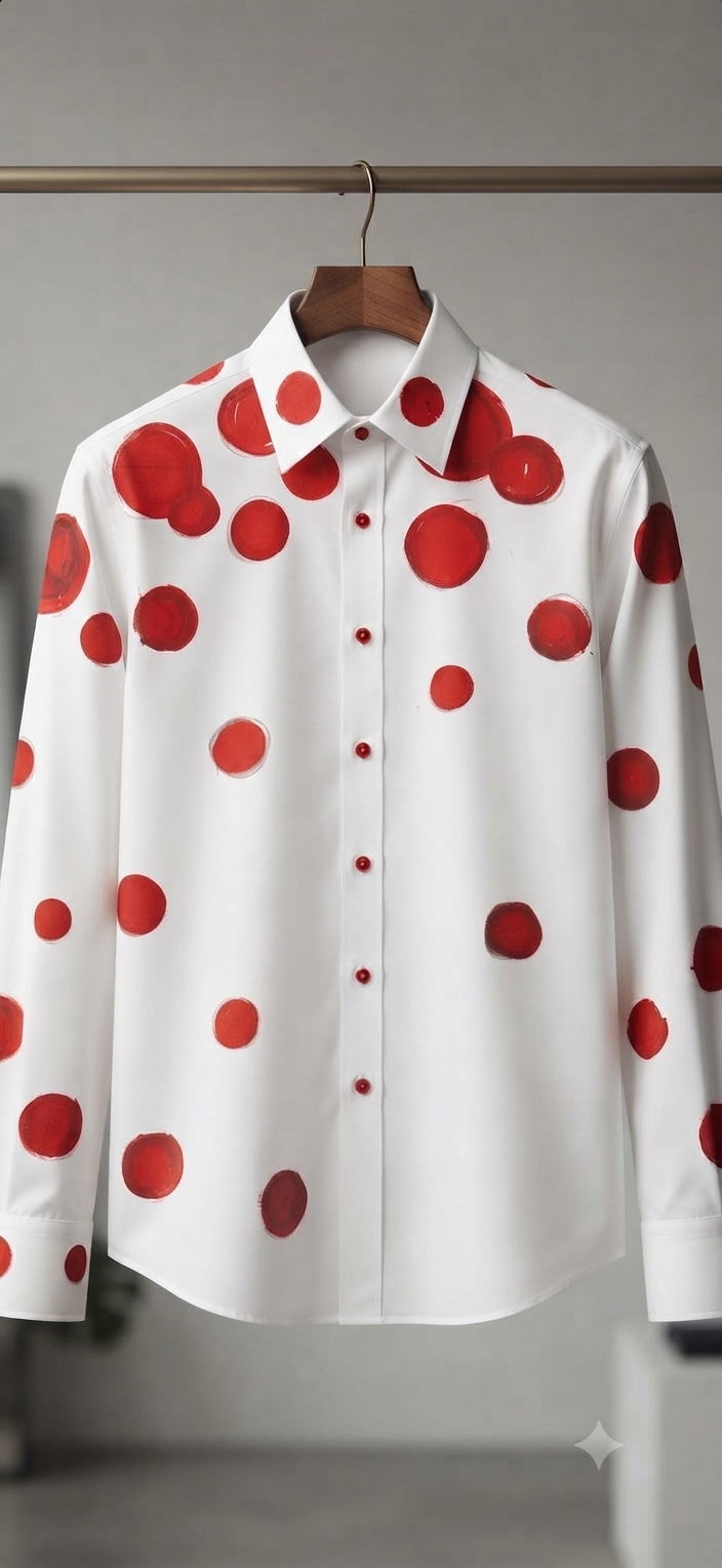 Hand-Painted Polka Dot Cotton Button-Down Shirt