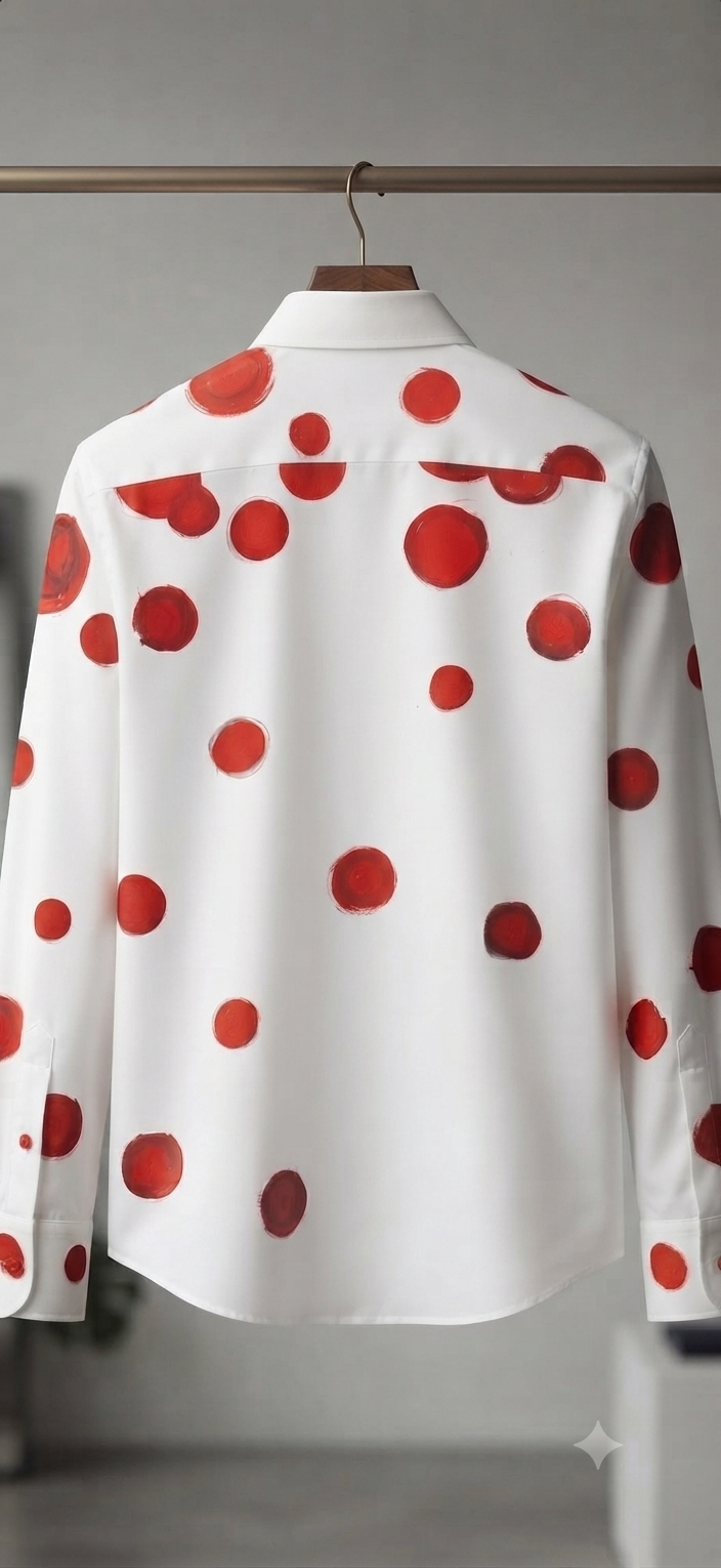 Hand-Painted Polka Dot Cotton Button-Down Shirt