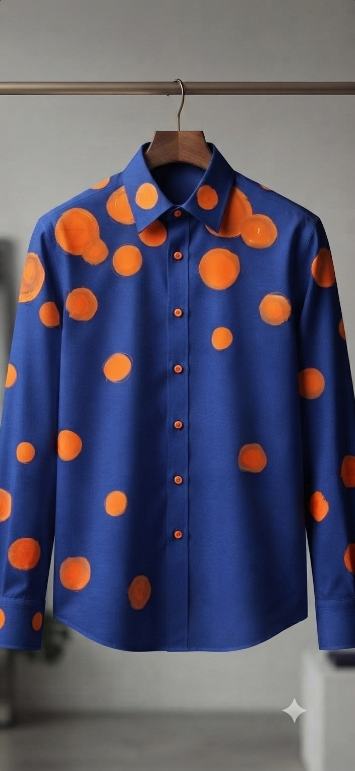 Hand-Painted Polka Dot Cotton Button-Down Shirt