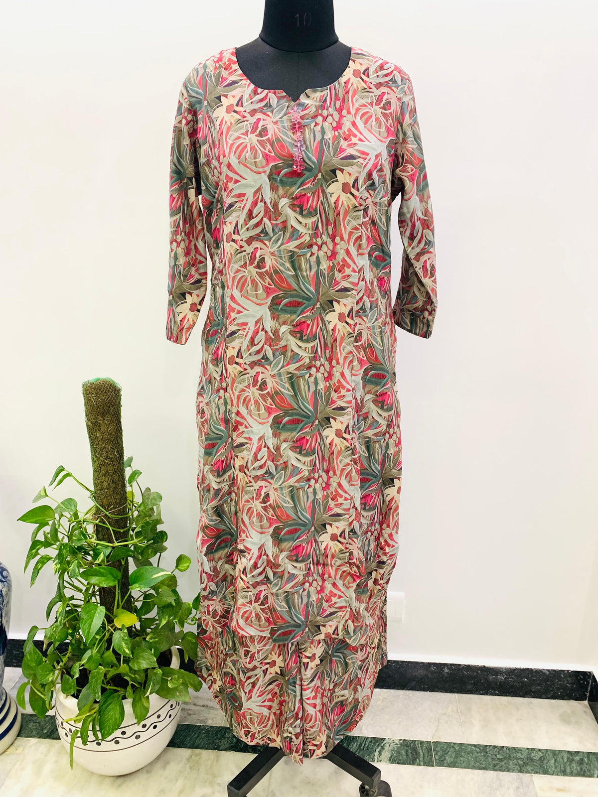 Beige Multicolour Botanical Printed Kurti