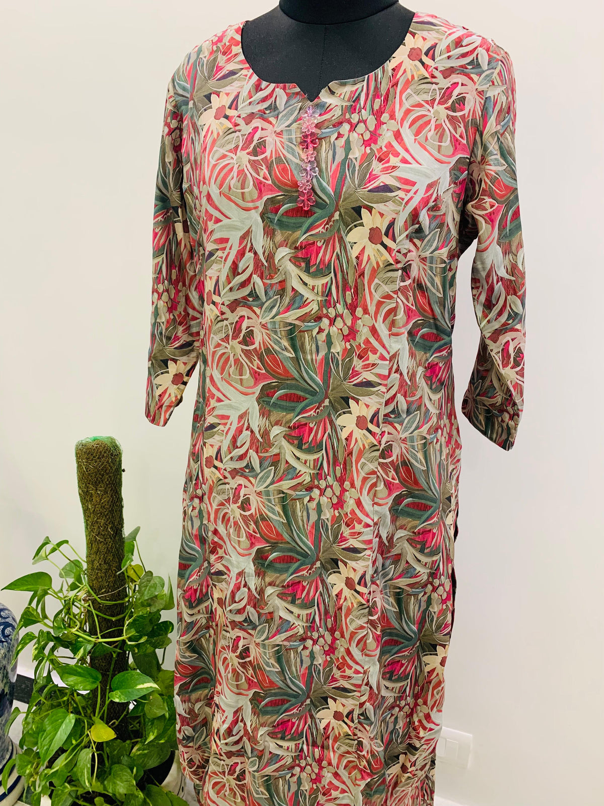 Beige Multicolour Botanical Printed Kurti