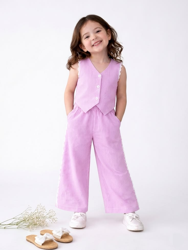 Lilac Striped Vest & Wide-Leg Trousers Co-ord Set