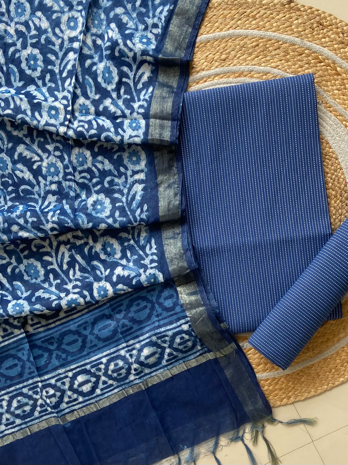 Indigo Blue Kantha Cotton Collection Suit Set