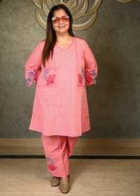 Elegant Pink Floral Embroidered Co-ord Set