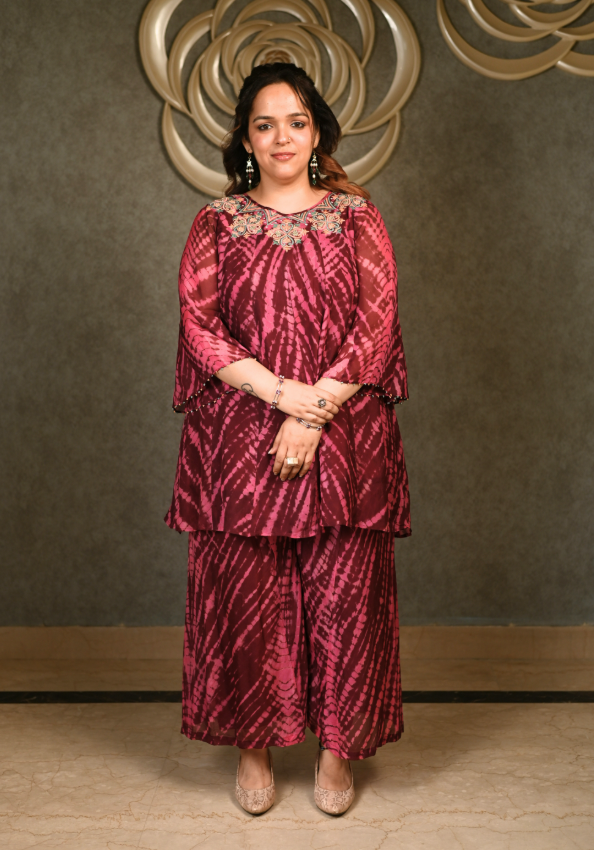 Maroon Chevron Print Ethnic Dress