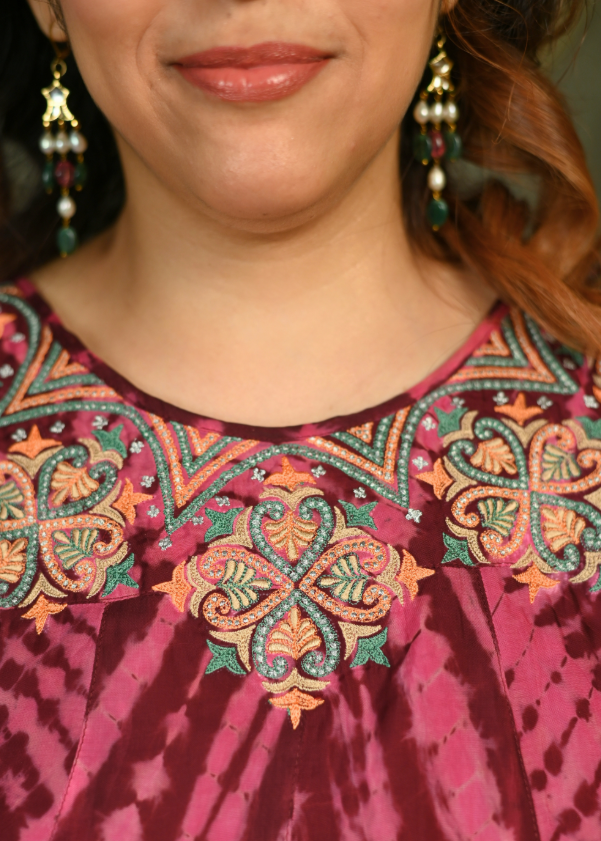 Maroon Chevron Print Ethnic Dress