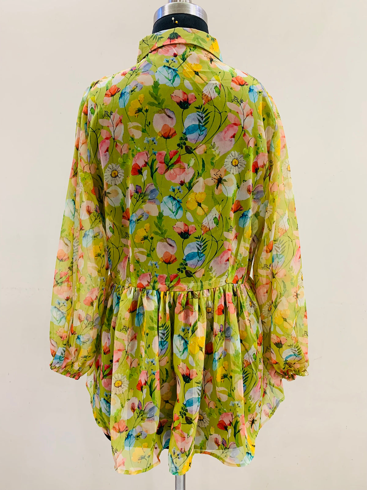 Green Floral Print Peplum Tunic for Women