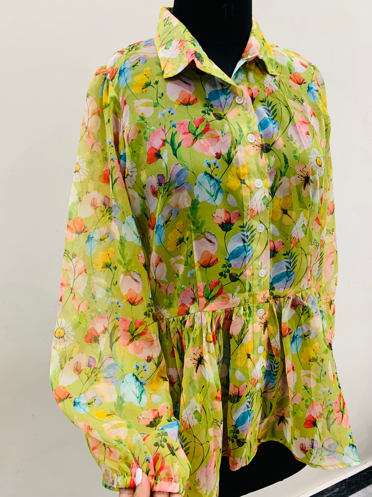 Green Floral Print Peplum Tunic for Women