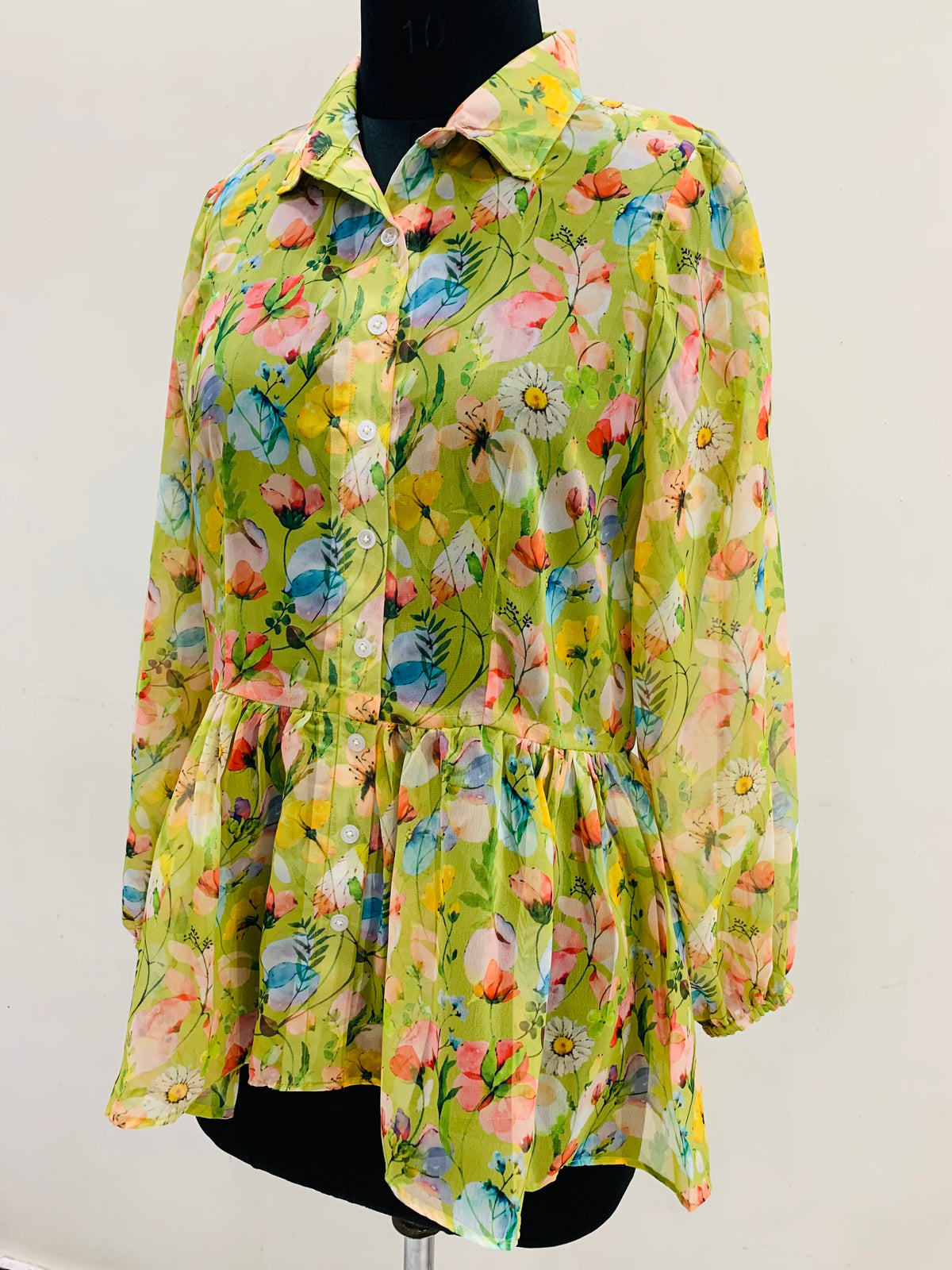 Green Floral Print Peplum Tunic for Women