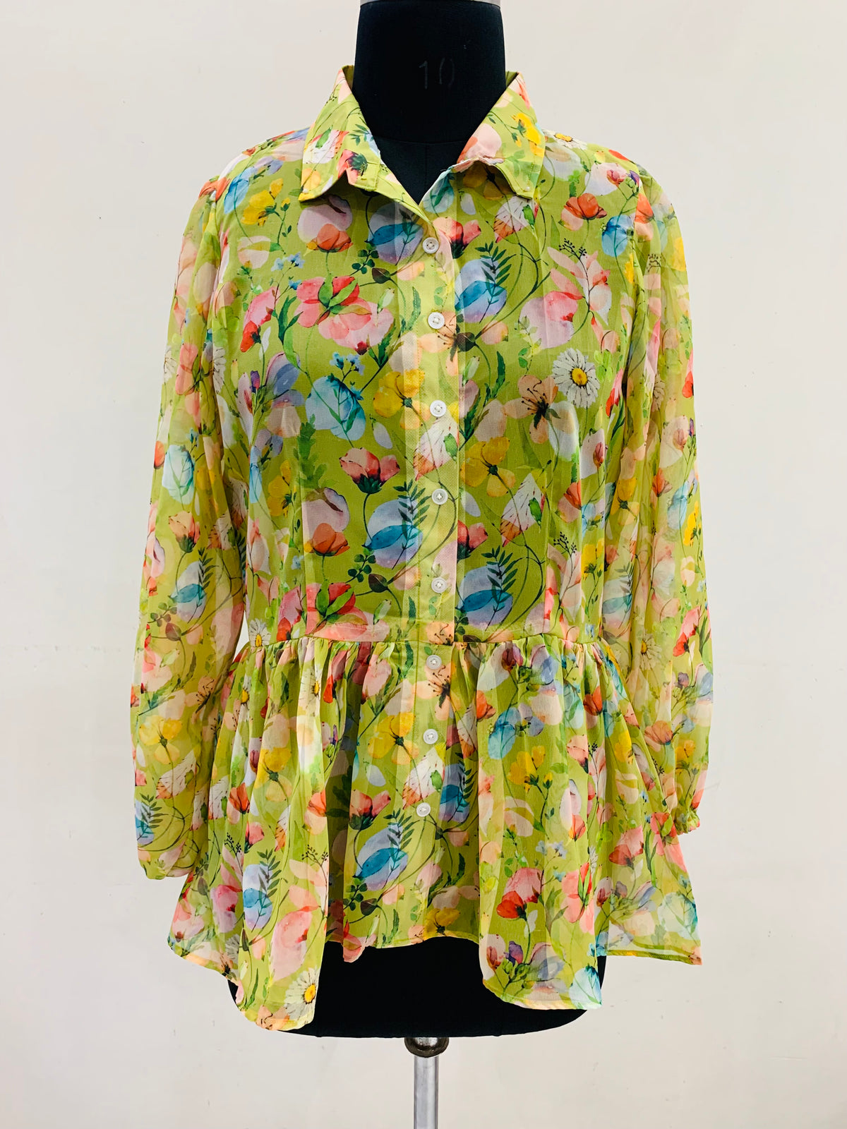 Green Floral Print Peplum Tunic for Women
