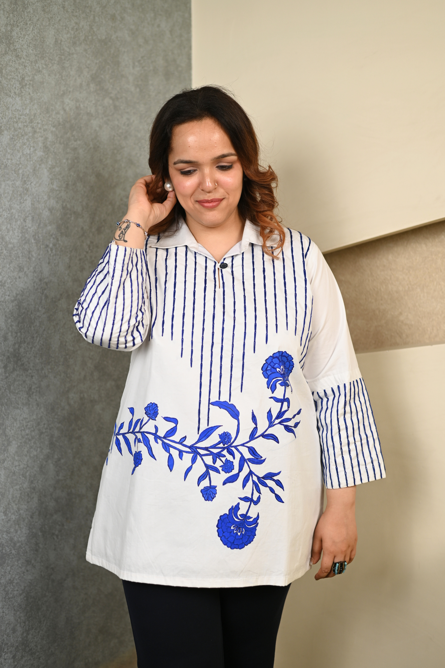 White Cotton Embroidered Tunic Top