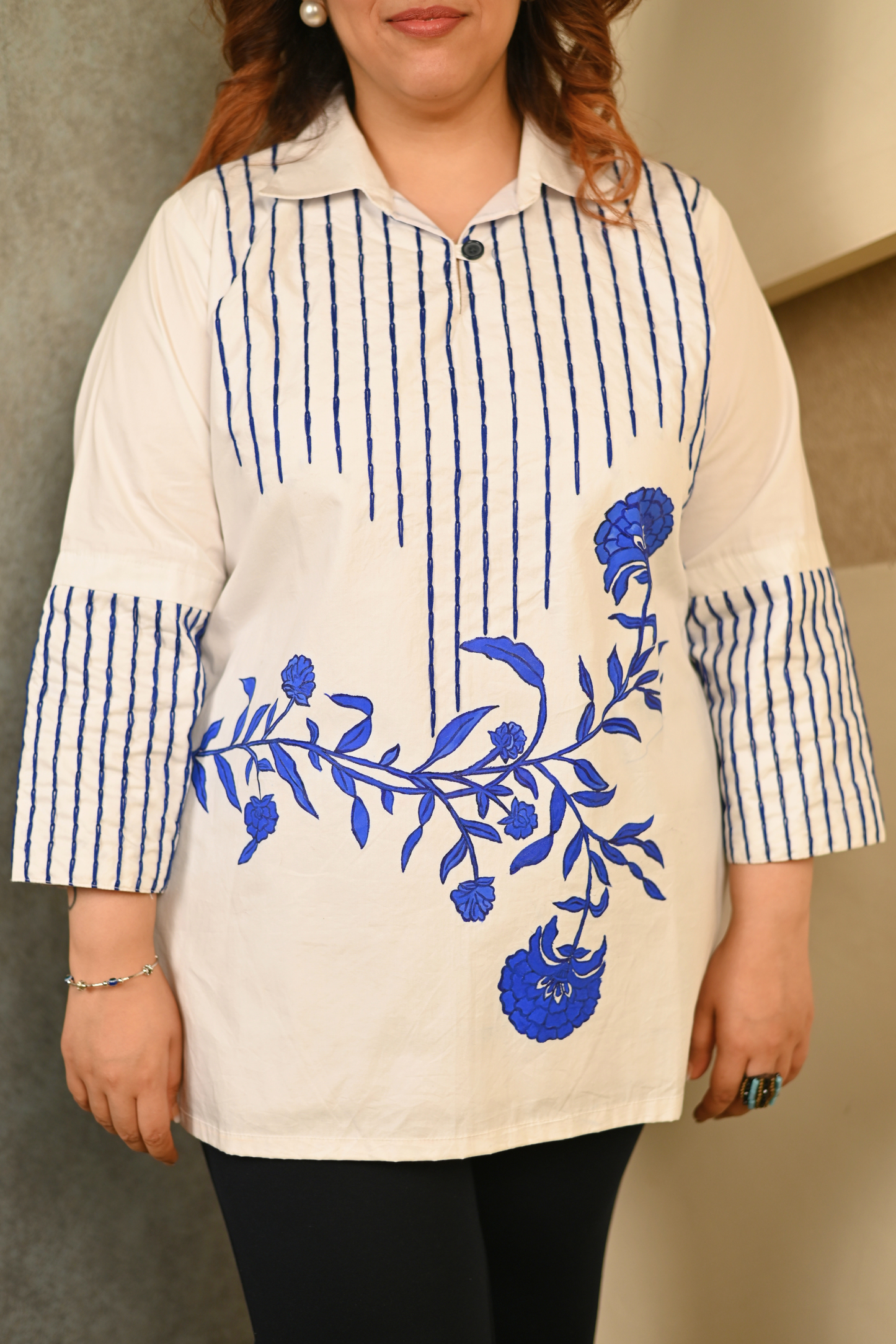 White Cotton Embroidered Tunic Top