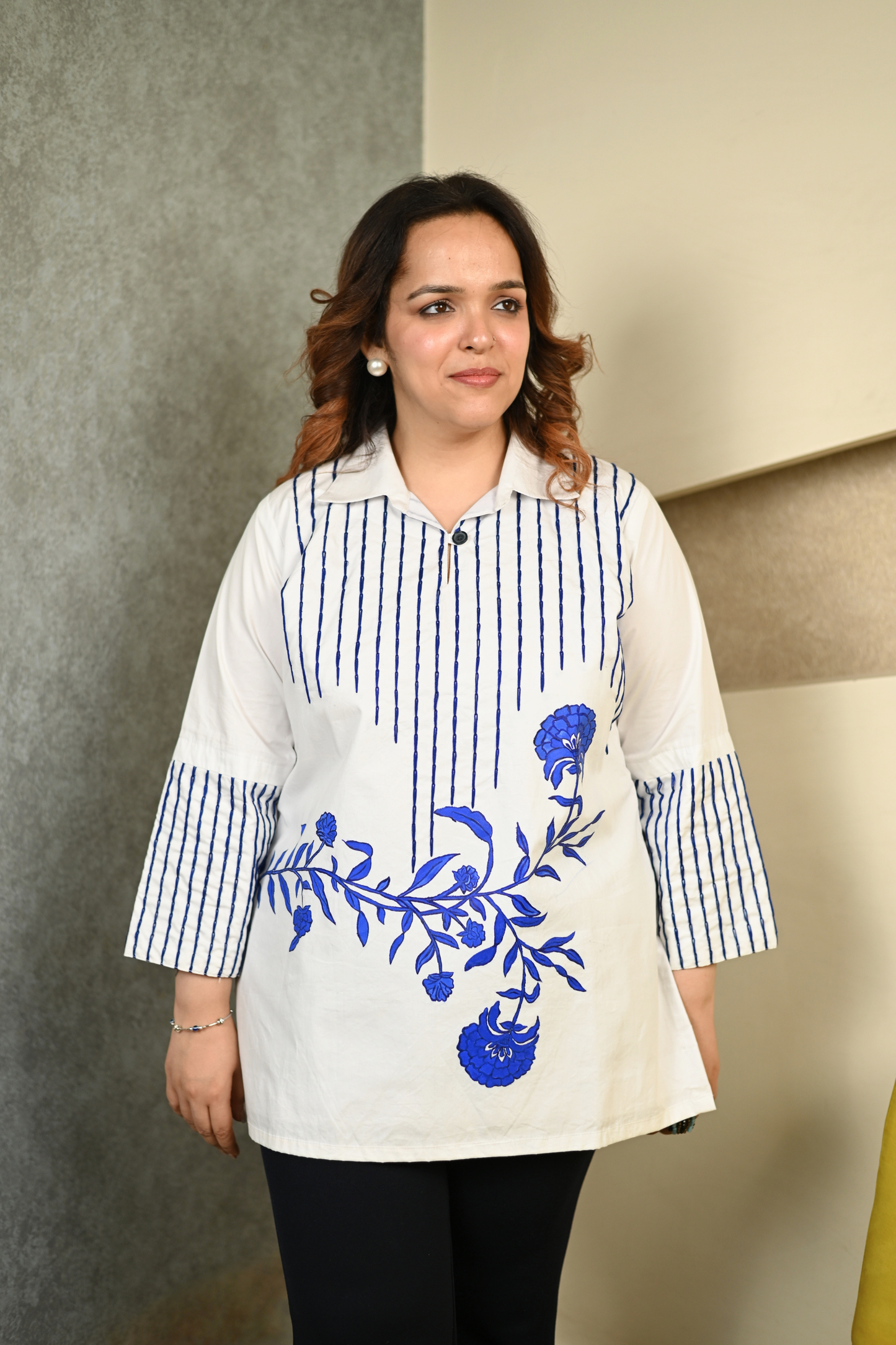 White Cotton Embroidered Tunic Top