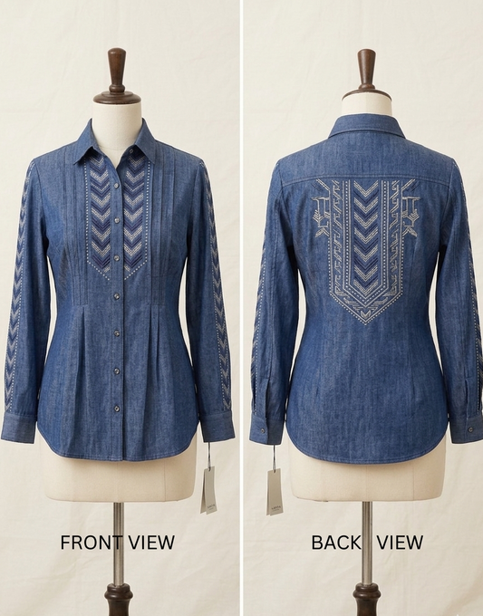 Blue Embroidered Denim Shirt