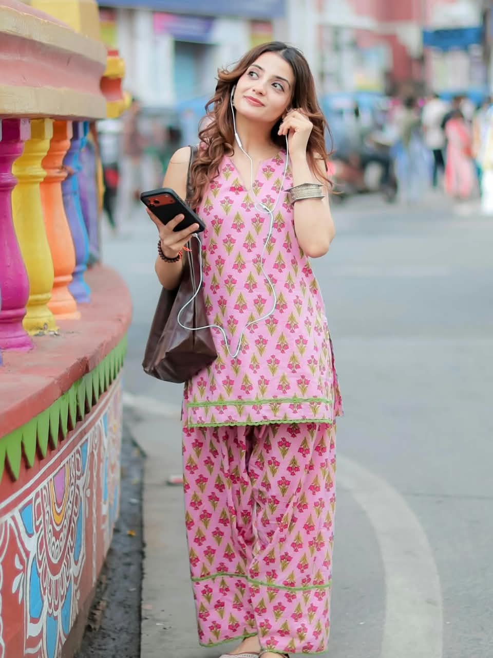 Pink Floral Printed Farshi Salwar Set