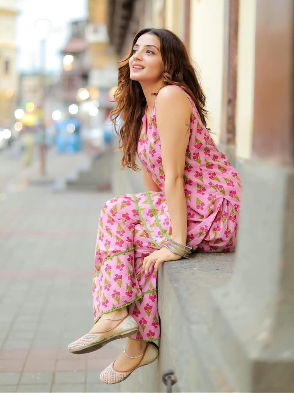 Pink Floral Printed Farshi Salwar Set