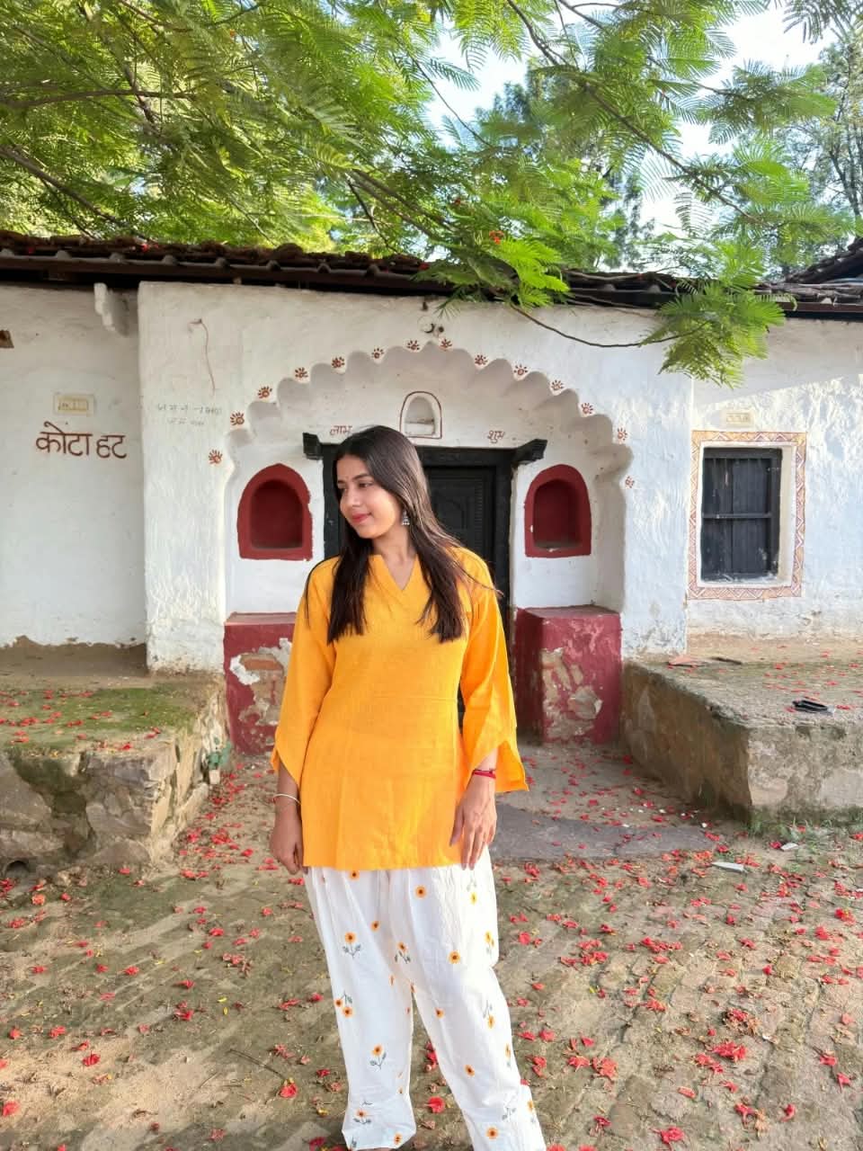 Yellow Sunflower Embroidered Farshi Salwar Set