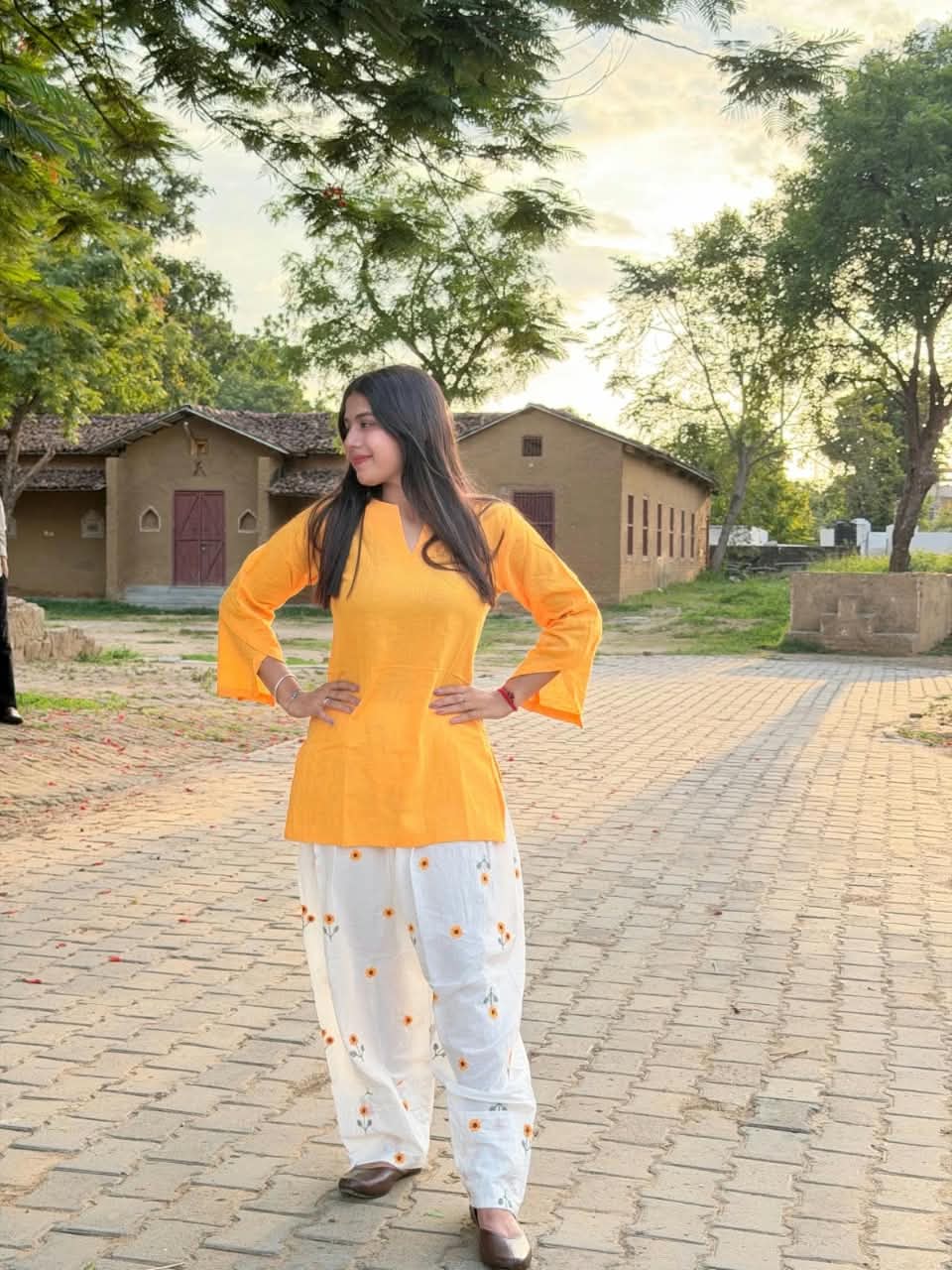 Yellow Sunflower Embroidered Farshi Salwar Set