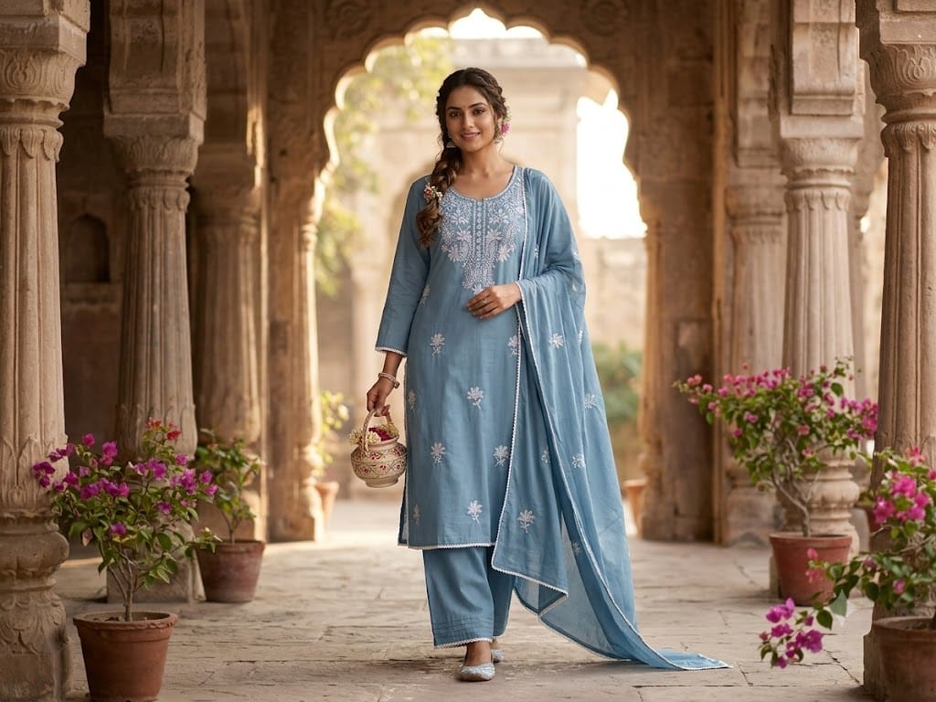 Embroidered Pure Cotton Suit Set