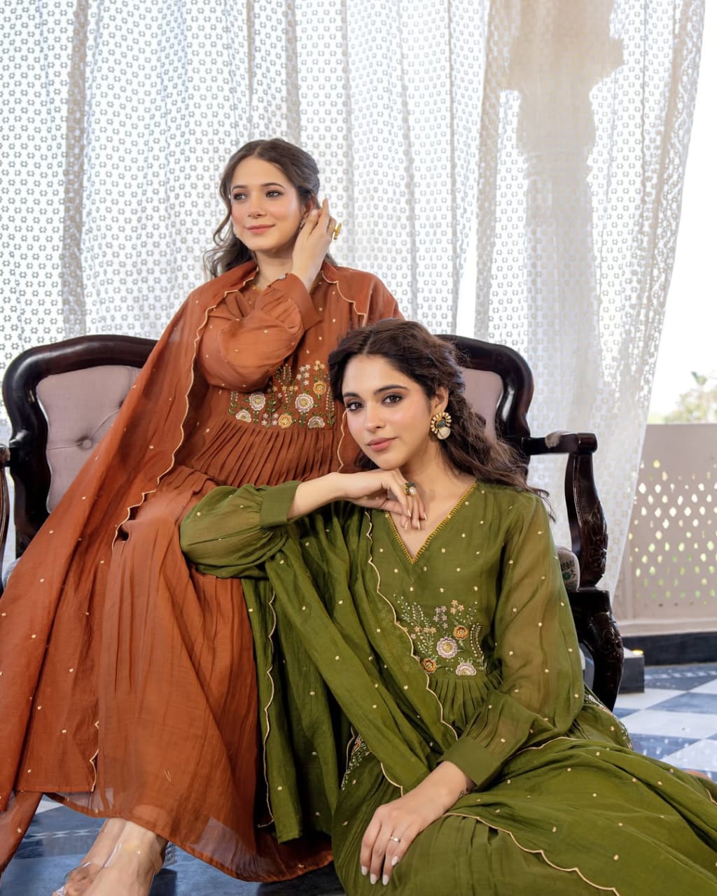 Classy Pure Cotton Brown Embroidered Anarkali Set