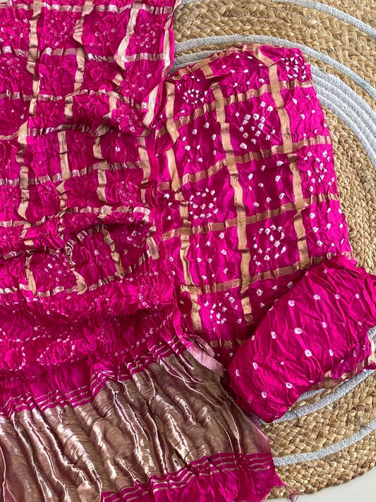 Fuchsia Hand Bandhani Art Silk Ghatcola suit