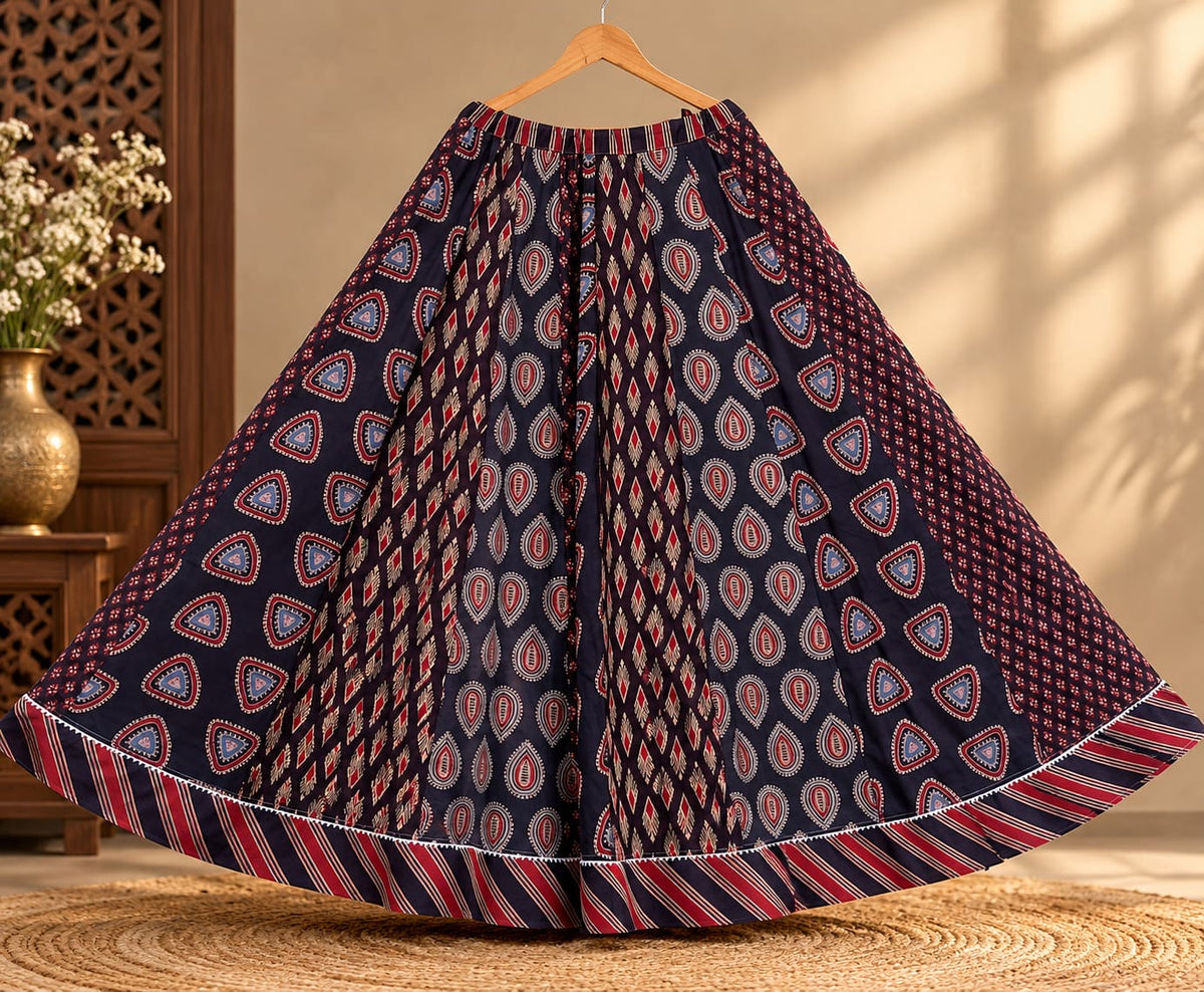 Black Ajrakh Printed Kalidaar Skirt