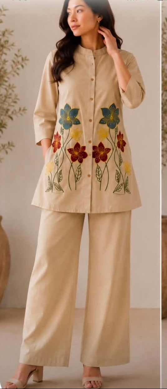 Ivory Floral embroidered Coord Set