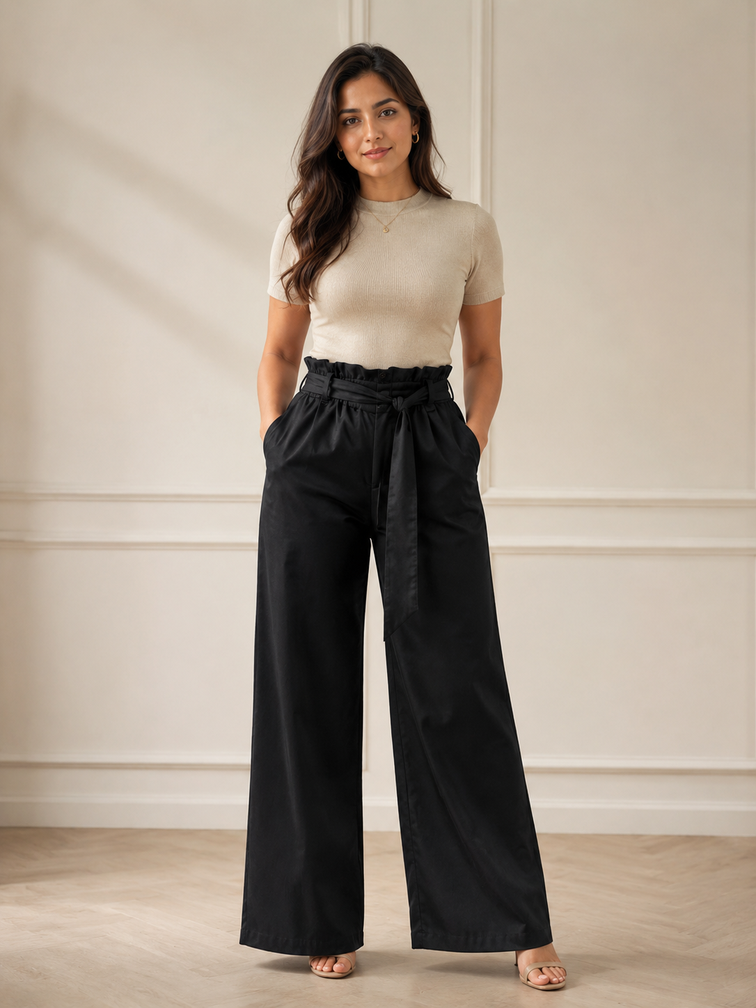 Black High-Waist Wide-Leg Palazzo Pants for Women