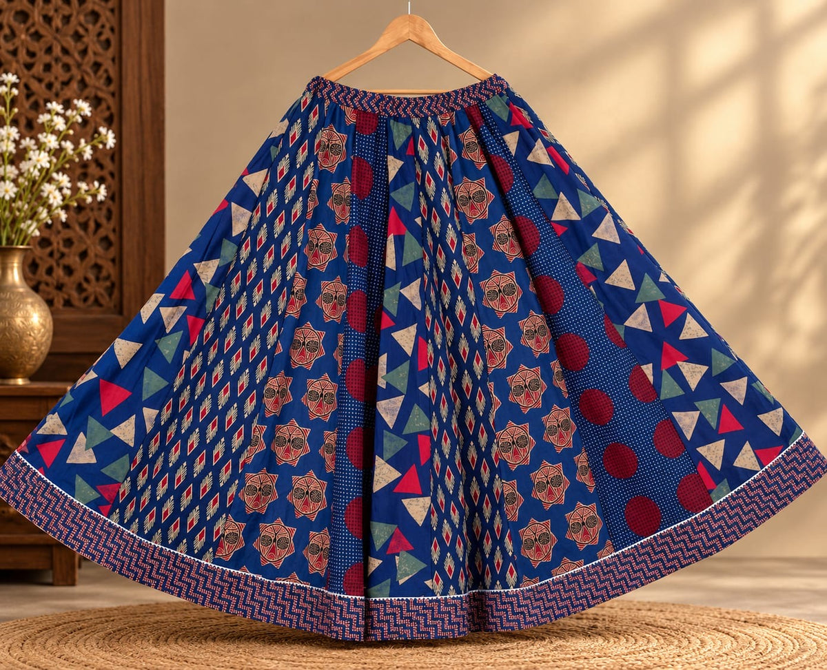 Blue Ajrakh Printed Kalidaar Skirt
