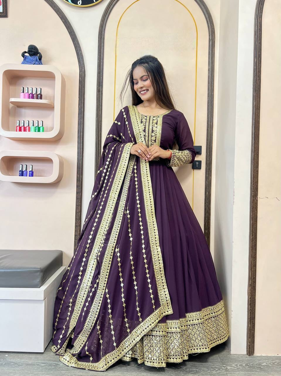 Heavy Zari & Sequin Embroidered Anarkali Gown with Dupatta Set
