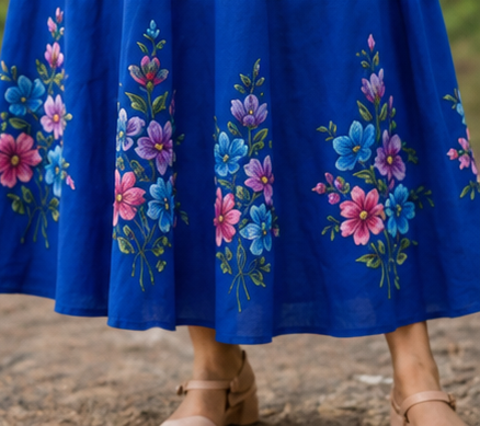 Royal Blue Floral Hand-Painted Linen Co-ord Set