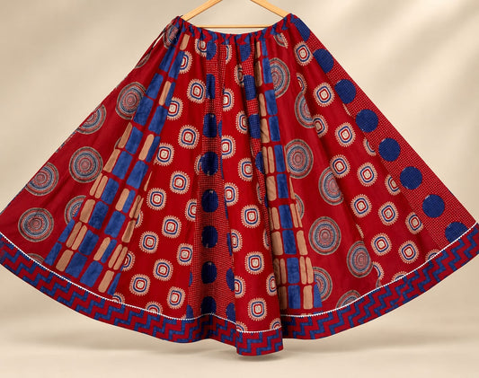 Red Ajrakh Printed Kalidaar Skirt