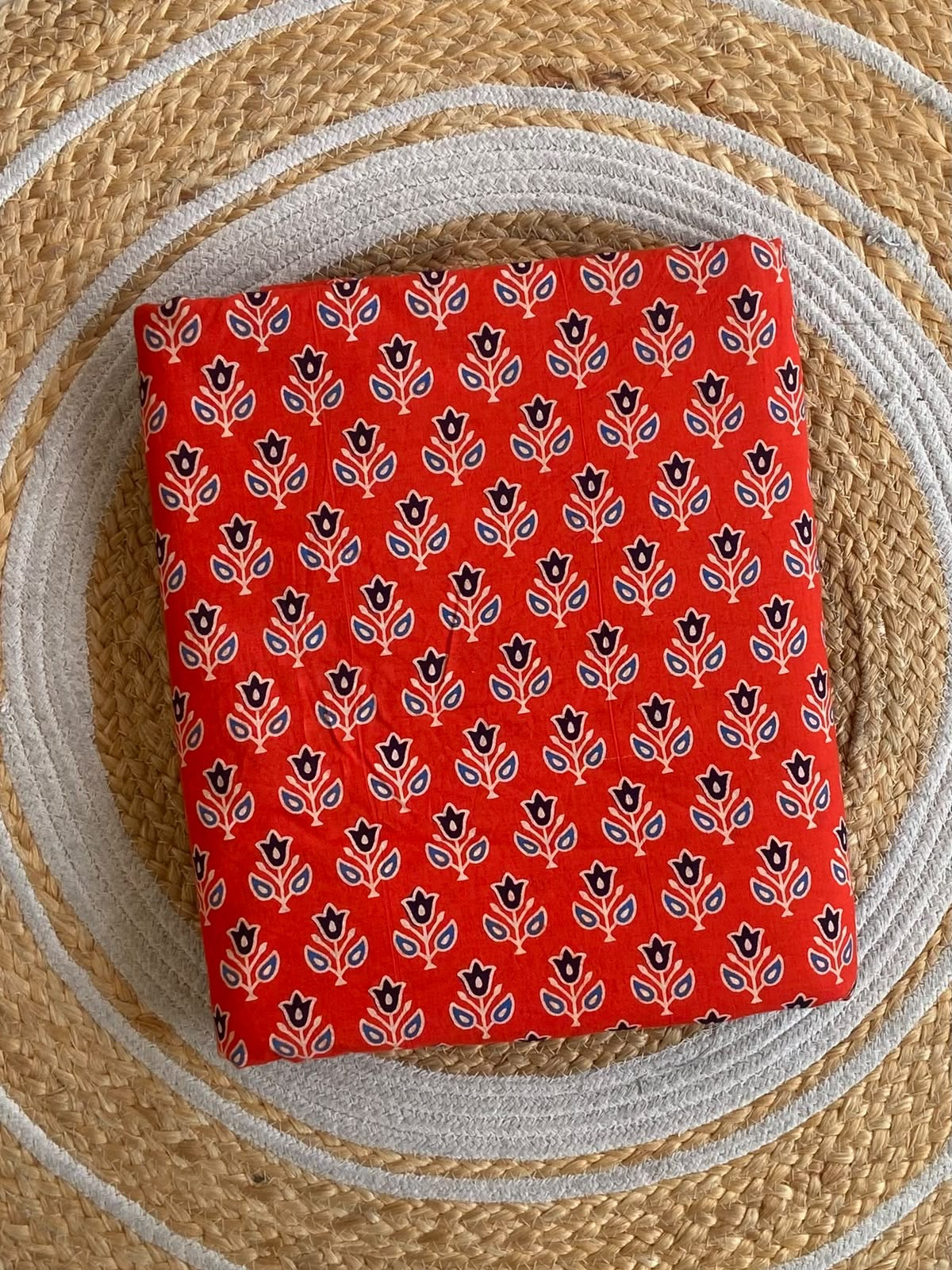 Crimson Red Floral Block Printed Cotton Fabric