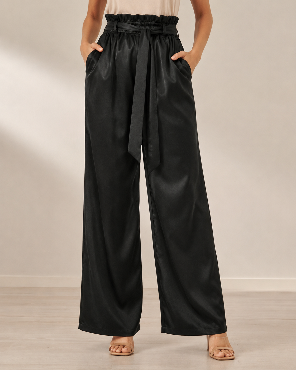 Black High-Waist Wide-Leg Palazzo Pants for Women