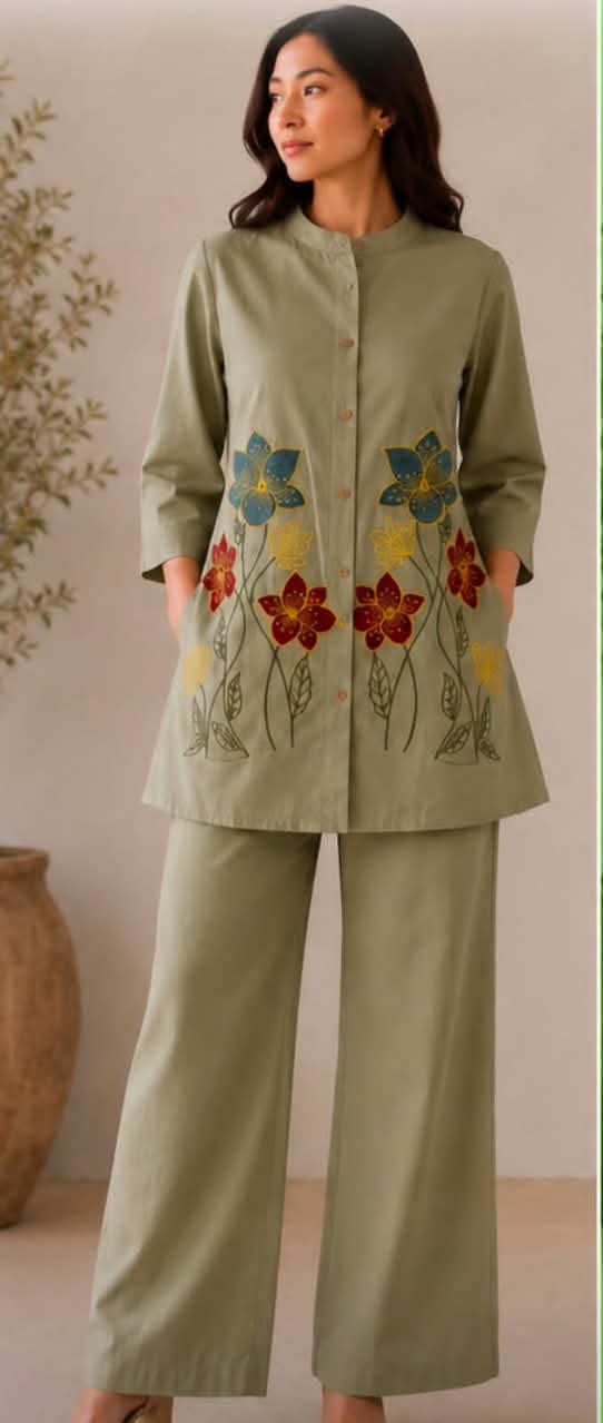 Ivory Floral embroidered Coord Set