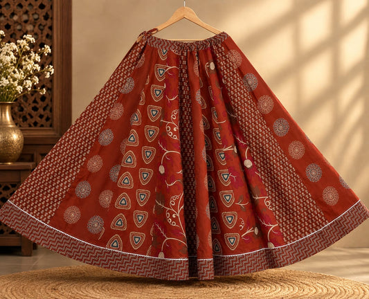 Maroon Red Ajrakh Printed Kalidaar Skirt