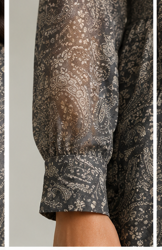 Charcoal Grey Paisley Print Belted Midi Dress for Women