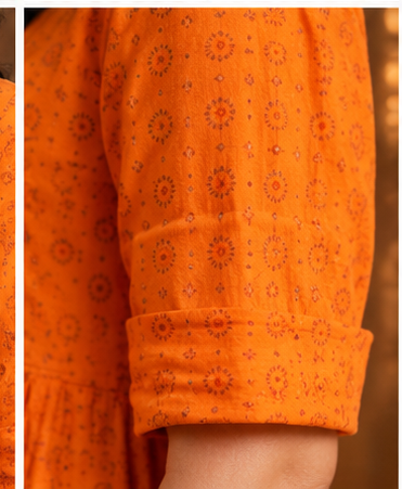 Orange Printed Tiered Midi Dress for Women