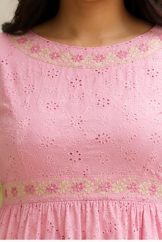 Pink Hakoba Embroidered Tiered Midi Dress for Women