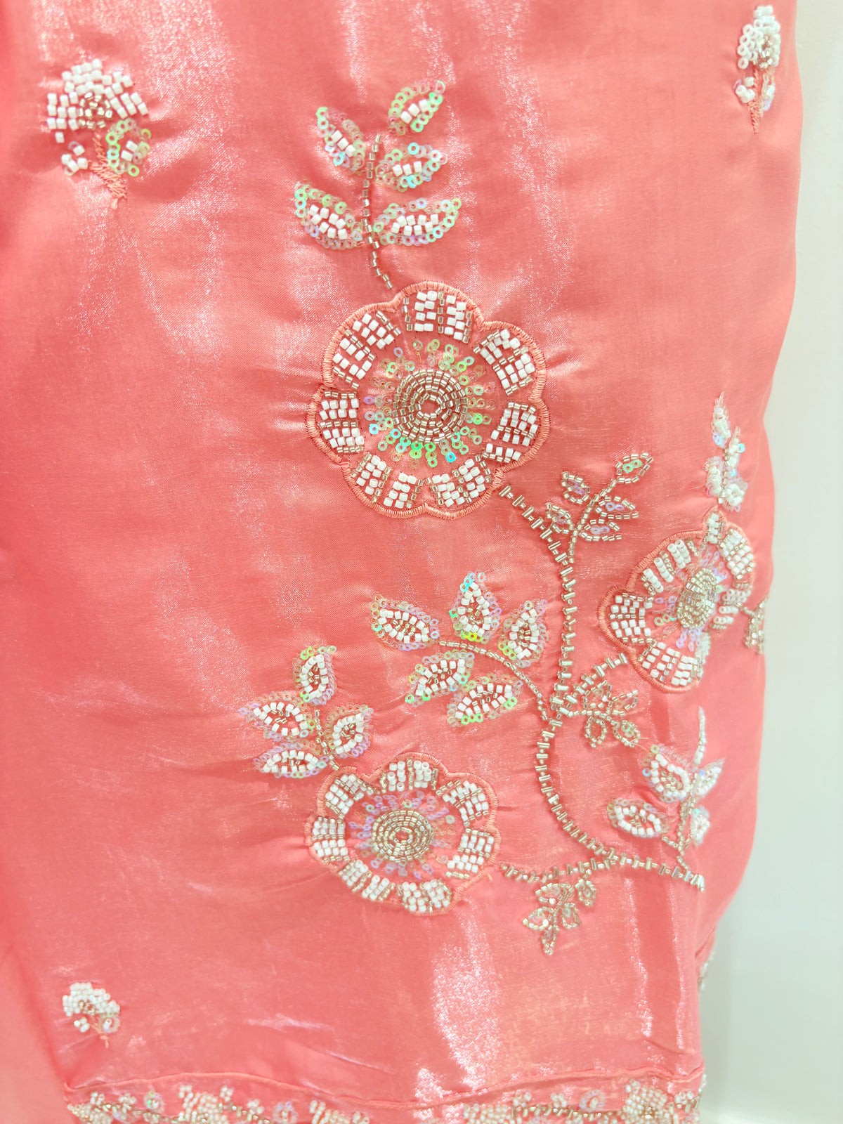 Peach Pink Embroidered Semi-Stitched Suit with Dupatta
